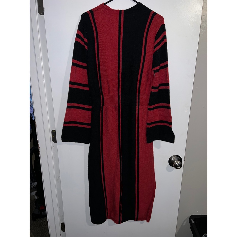 Shein Women Red Black Striped Long Sleeve Knit Sweater Maxi Dress Size Large